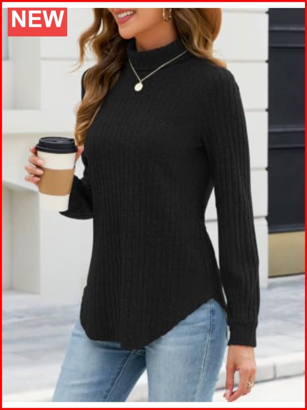 Turtleneck Tunic Sweater Women Long Sleeve Pullover Knit Top - Picture 4 of 6